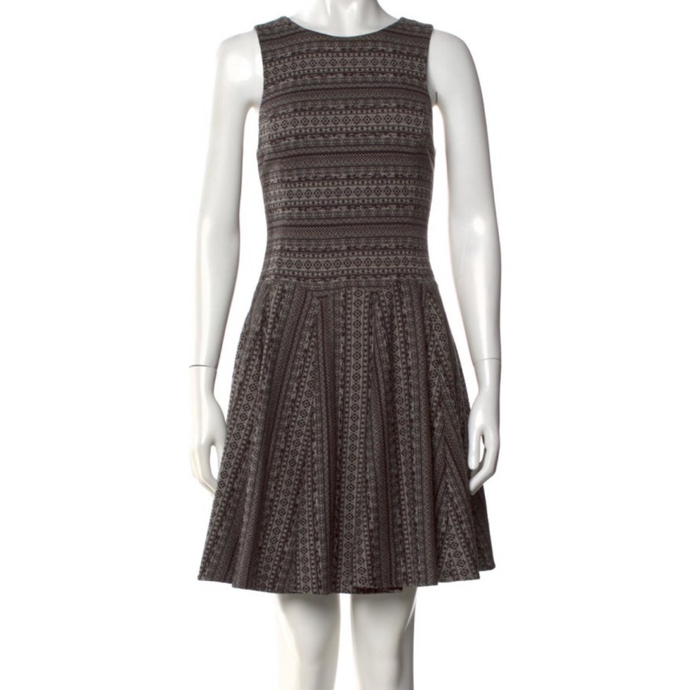 Tibi Brown Patterned Fit-and-Flare Mini Dress